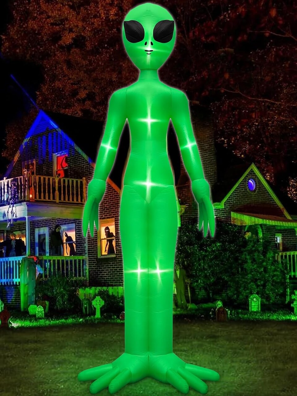 14 Ft Giant Halloween Inflatable Alien Decoration with Built-in LEDs (Green)